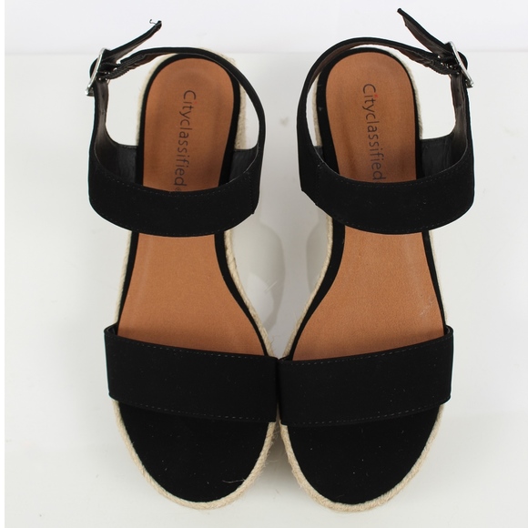 SIZE 6 Black Open Toe Ankle Strap Espadrille Wedge - Picture 5 of 6